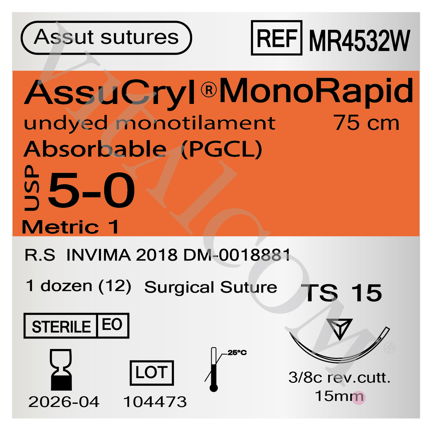 Suturas AssuCryl MonoRapid 5-0 TS15 75cm