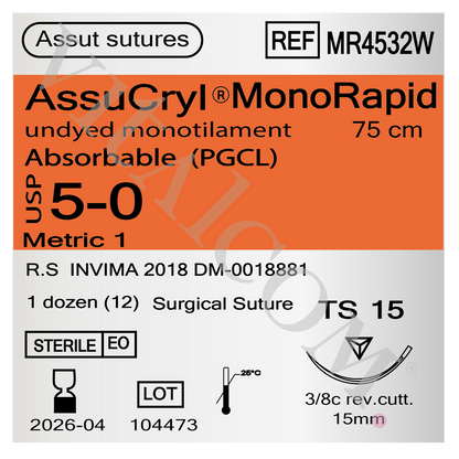 Suturas AssuCryl MonoRapid 5-0 TS15 75cm