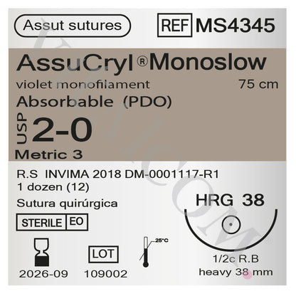 Suturas AssuCryl Monoslow 2/0 HRG 38 75cm