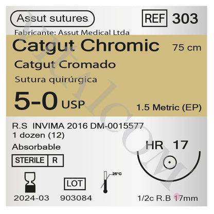 Suturas Catgut Cromado 5/0 HR-17 75cm