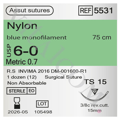 Suturas Nylon 6/0 TS-15 75cm