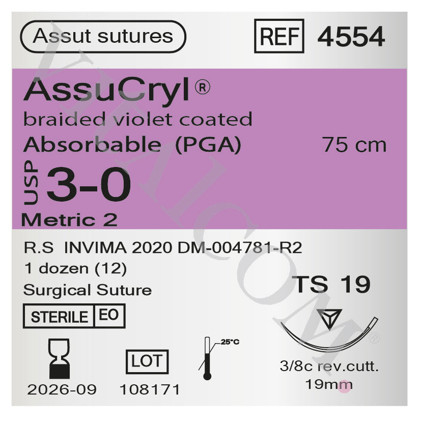 Suturas AssuCryl 3/0 TS-19 75cm