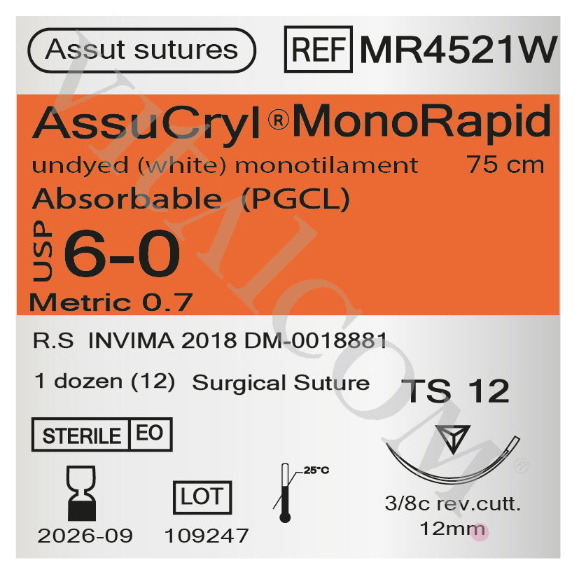 Suturas AssuCryl MonoRapid 6/0 TS 12 75cm