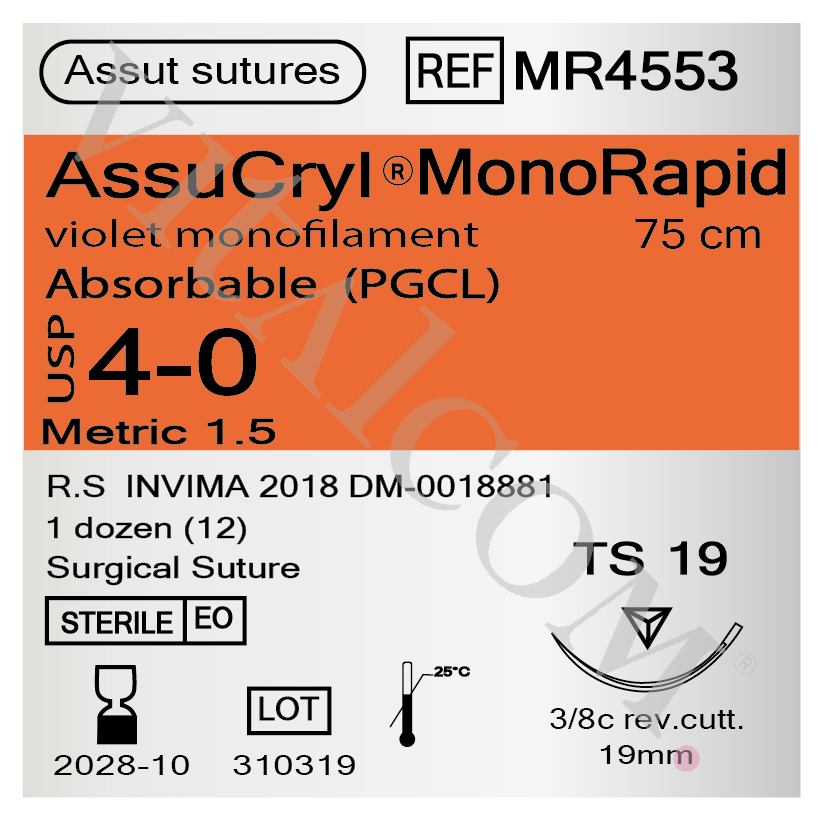 Suturas AssuCryl MonoRapid 4-0 TS19 75cm