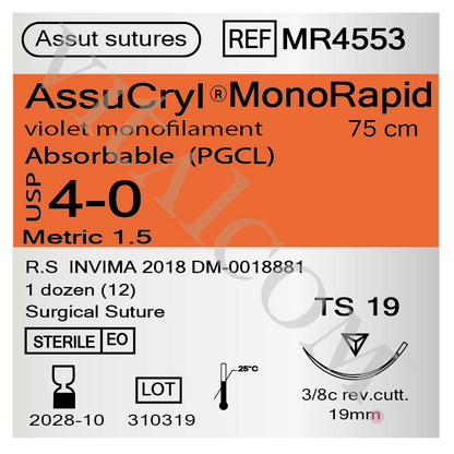 Suturas AssuCryl MonoRapid 4-0 TS19 75cm