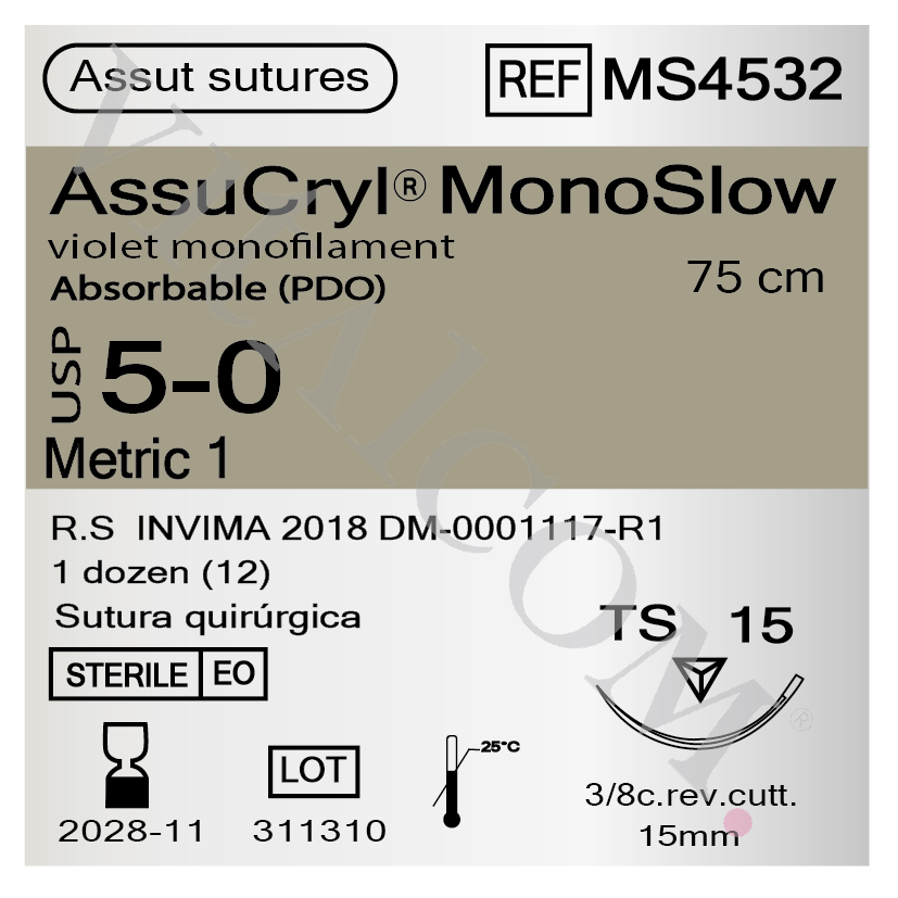 Suturas AssuCryl MonoSlow 5-0 TS 15 75cm