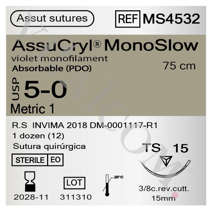 Suturas AssuCryl MonoSlow 5-0 TS 15 75cm