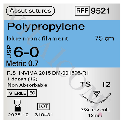 Suturas Polipropileno 6/0 TS 12 75cm